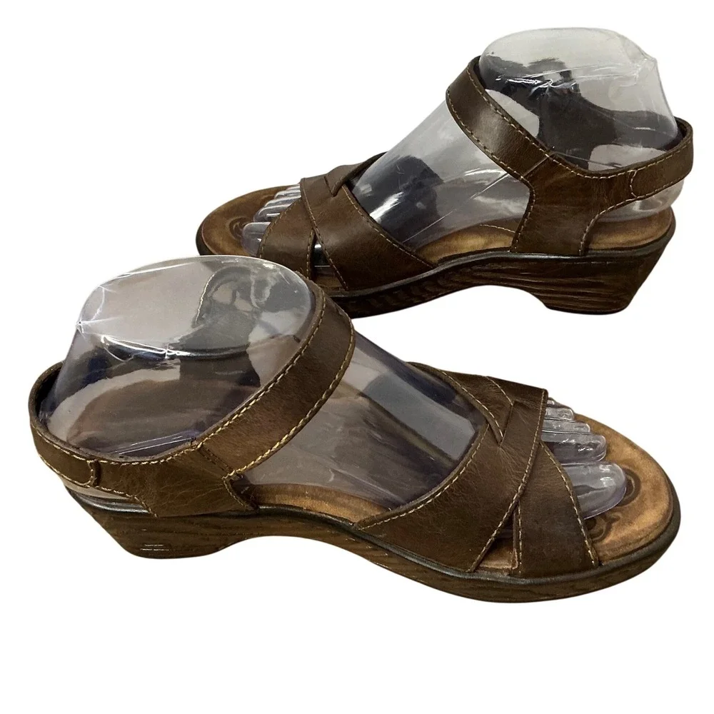 Born Brown Leather Wedge Sandals Womens 6 Boho Y2K Strappy Buckle Comfort